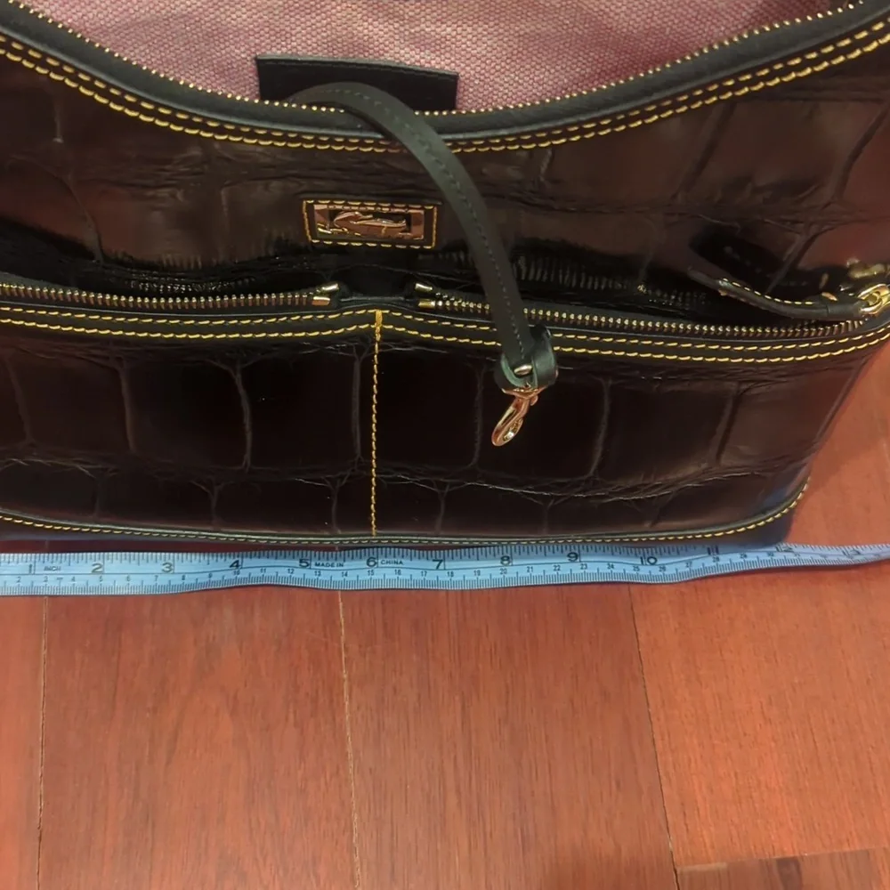 Dooney & Bourke Black Croc-Embossed Hobo Bag With Gold Hardware Like New